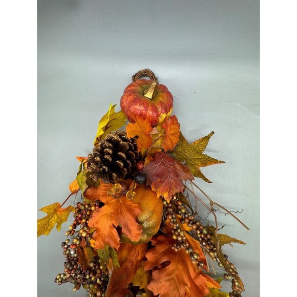 Autumn Harvest Artificial Swag With Pumpkins & Pinecones wall or door hanging - Picture 2 of 7
